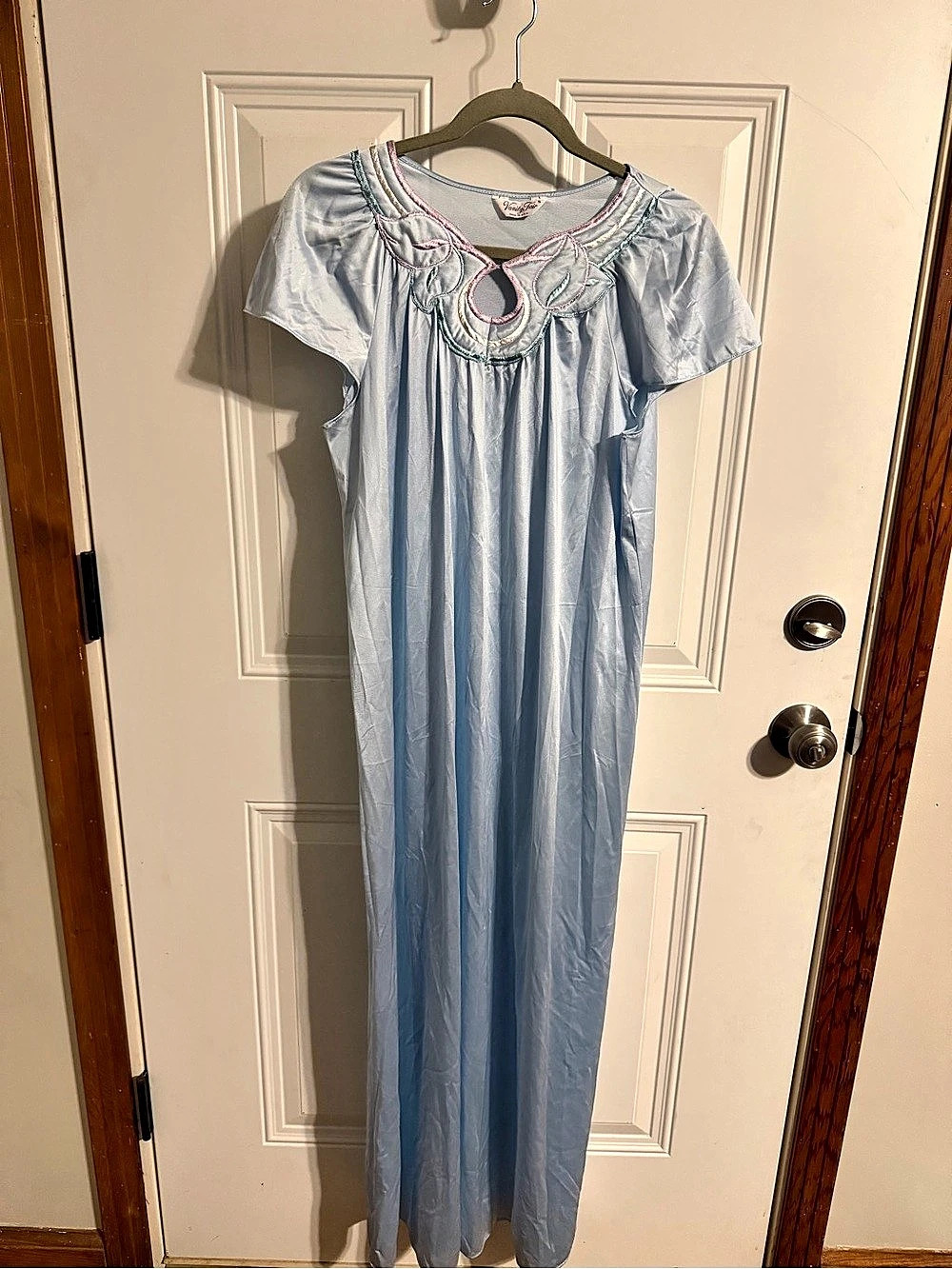 Vanity Fair Blue Embroidered Maxi Nightgown Small